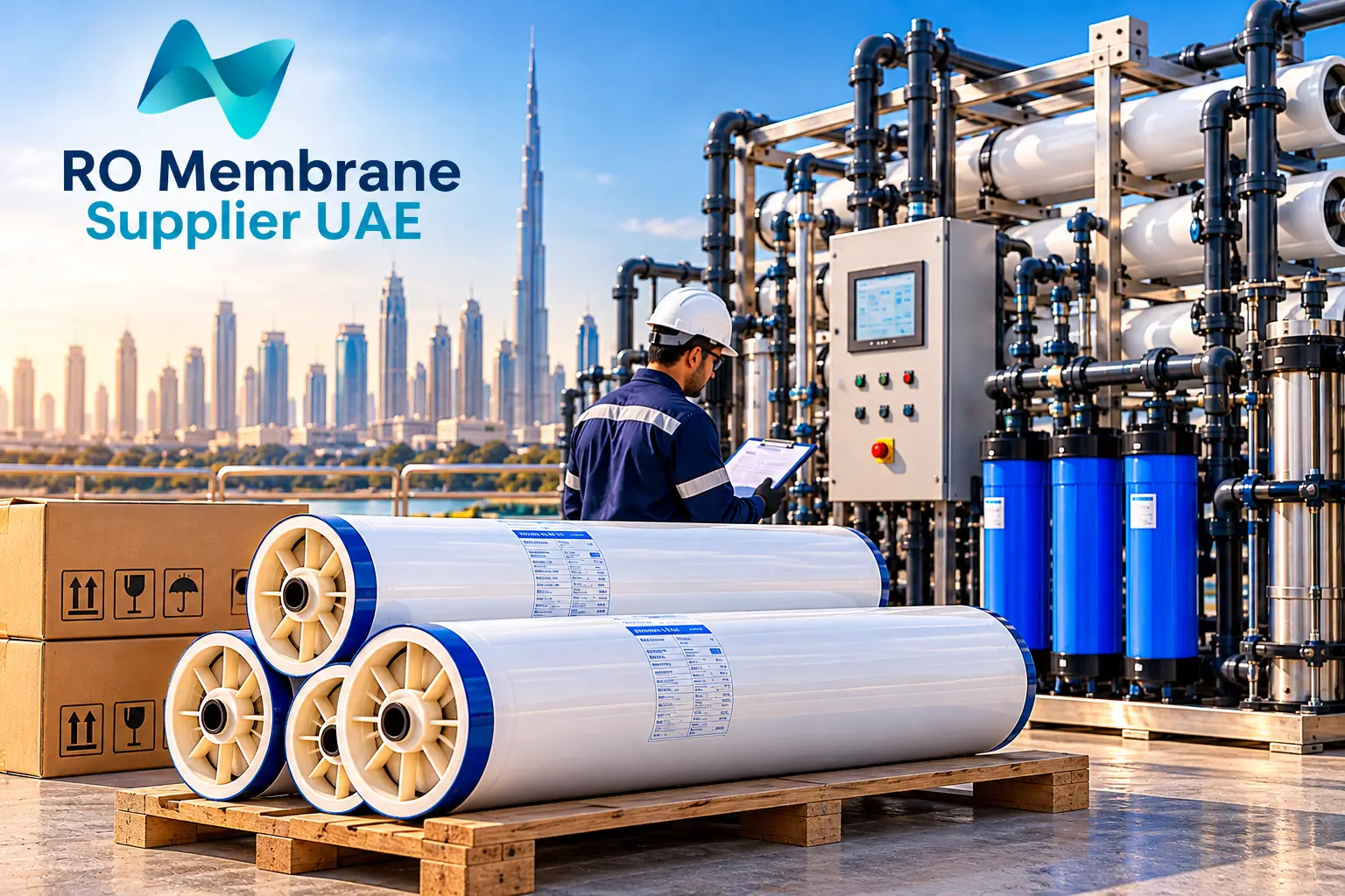 RO membrane elements UAE with industrial membrane filtration equipment and technical inspection