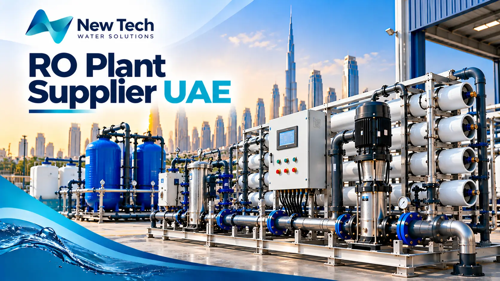 Industrial RO plant supplier UAE with membrane filtration systems and high-pressure pumps