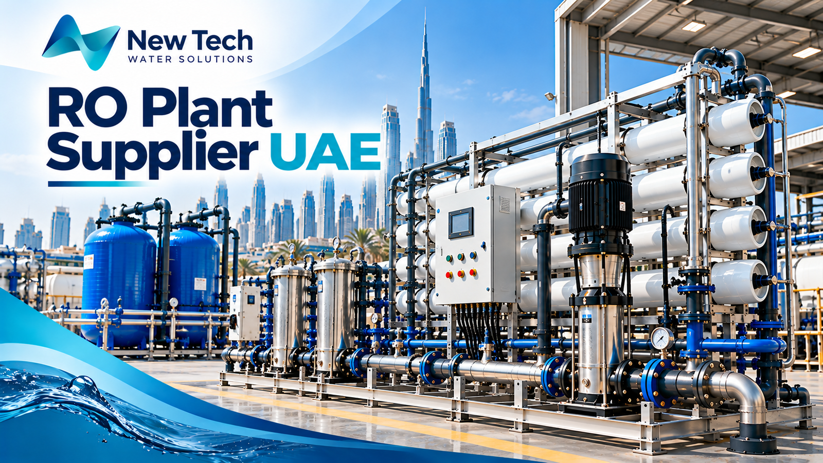 Custom reverse osmosis plant UAE with industrial filtration tanks and membrane systems