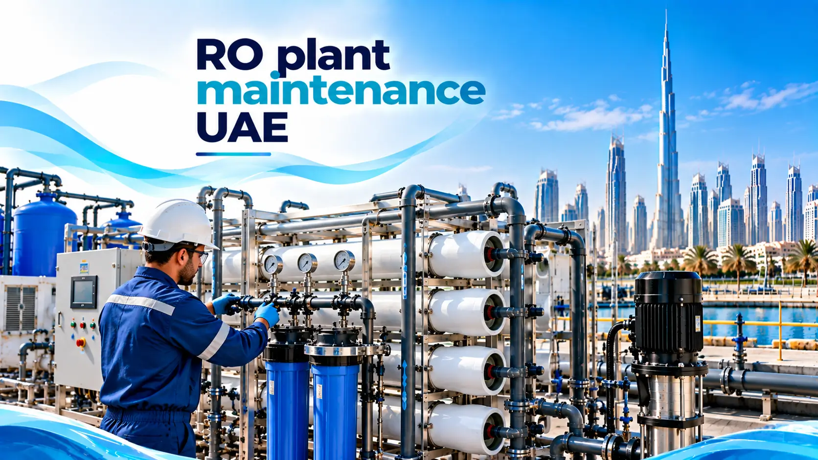 RO control panel maintenance with technician inspecting industrial water treatment equipment