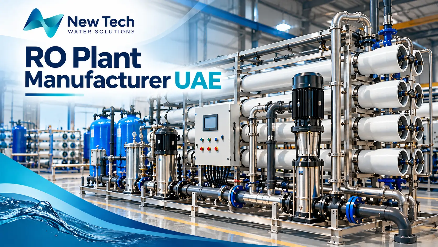Custom industrial RO system with membrane housings, pumps and control panels