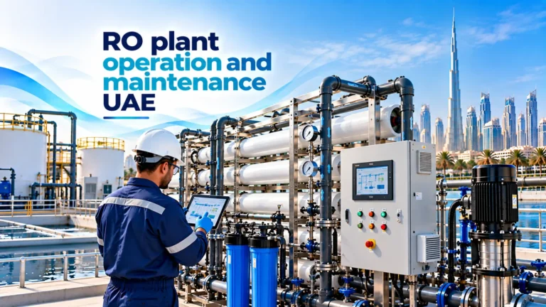 RO plant operation and maintenance UAE with engineer monitoring industrial reverse osmosis system