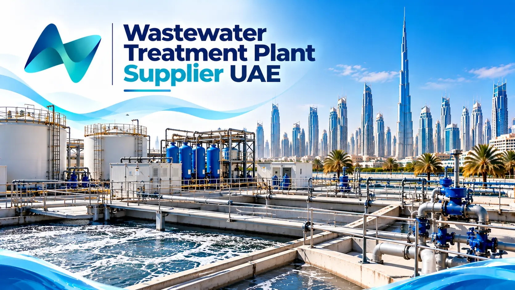 Industrial wastewater treatment plant with aeration basins, pumps and filtration equipment