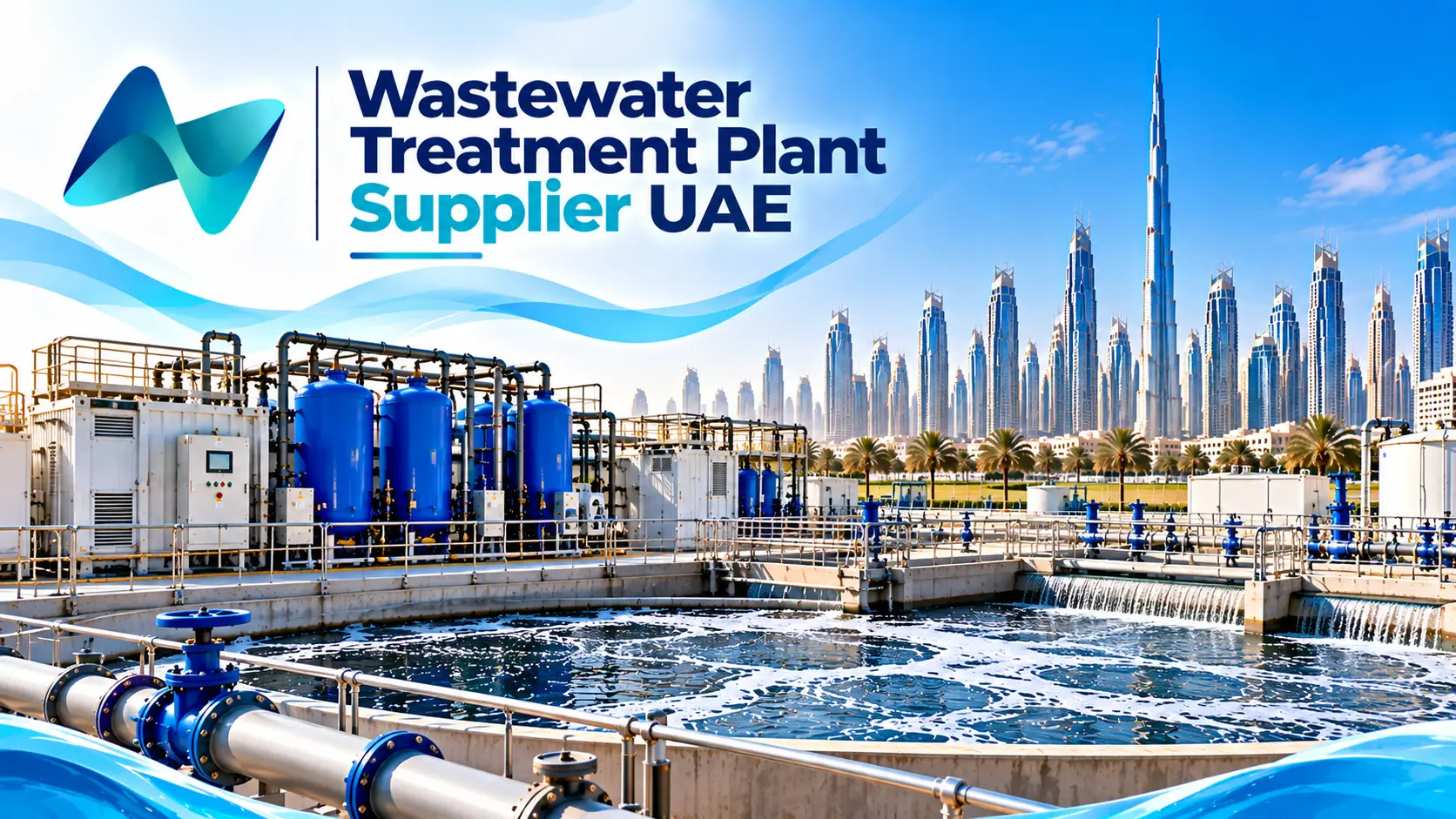 Industrial effluent treatment plant with aeration tanks, water basins and pumping systems