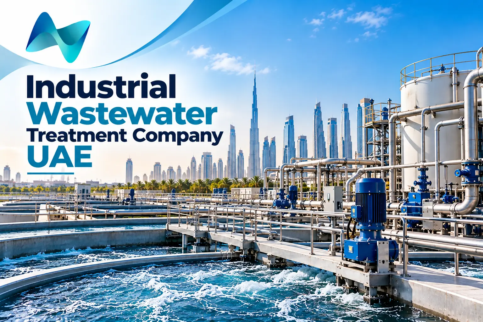 Industrial wastewater treatment systems with aeration tanks and processing equipment